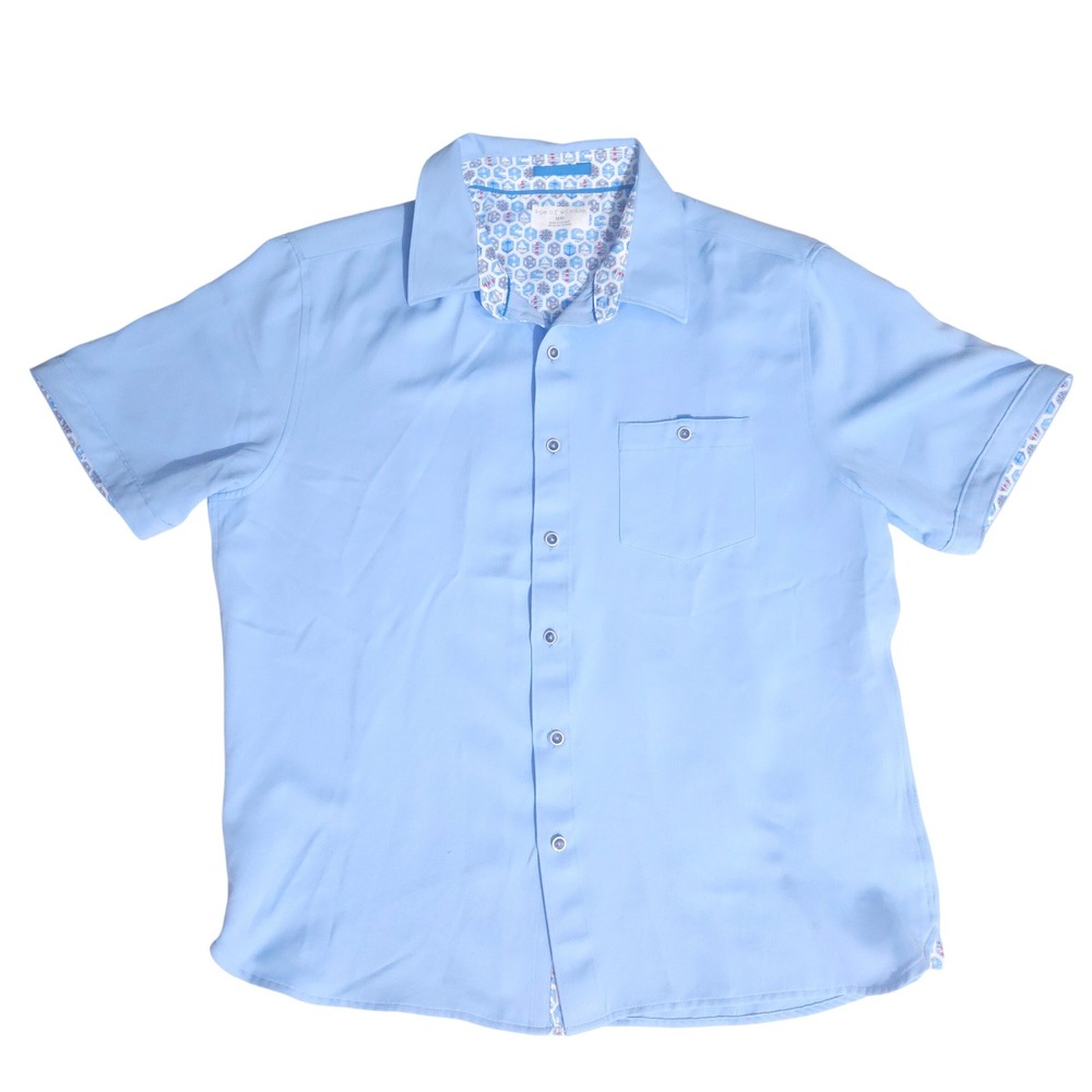 Age of Wisdom Mens Light Blue Short Sleeve Button Up Shirt Nautical Trim Size M